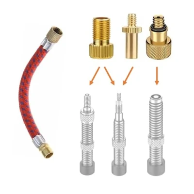 Afbeelding van Manovella Ventieladapterset, 4 delig, voor fiets en auto, AV, DV, SV (Presta), met verlenging, universele bandenadapter luchtpomp, compressor tankstation, draagbaar luchtdicht
