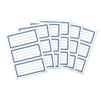 Afbeelding van HERMA 5798 Stickers VARIO Schooletiketten wit met blauwe kader gelineerd 76x35 mm