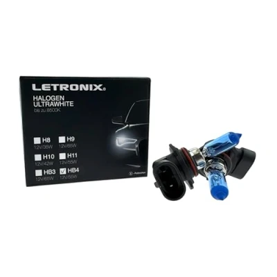 Afbeelding van LETRONIX halogeen autolampen HB4 9006 12V 8500K, koud wit, xenongas, ultrawitte look, voor dimlicht, mistlampen, grootlicht, bochtverlichting, goedkeuring E keurmerk (led look) (HB4 55W)