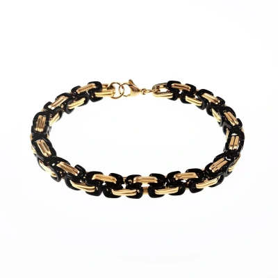Afbeelding van 7mm Vierkante Koningsarmband Stalen Zwarte PVD en Goudkleur Schakelarmband