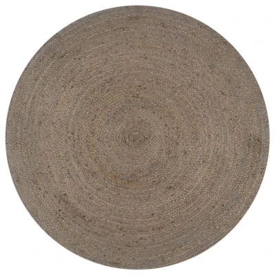 Afbeelding van Vloerkleed handgemaakt rond 120 cm jute grijs