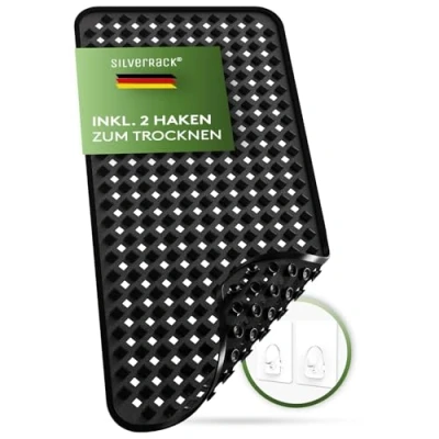 Afbeelding van SilverRack Badmat, 88 x 40 cm, zwart ruiten, antislipmat, badkuip, BPA vrij, voor kinderen en baby&#039;s, schimmelbestendig machinewasbaar, badmat antislip