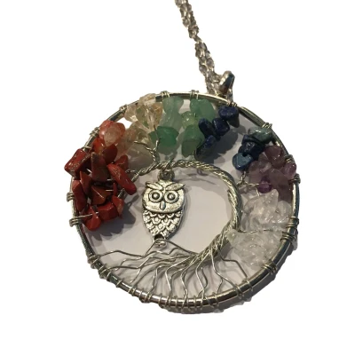 Afbeelding van Petra&#039;s Sieradenwereld Ketting levensboom kleur met hanger uil (tree of life)