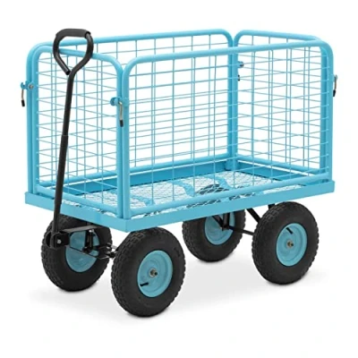 Afbeelding van hillvert HT TWIN 400 Transportwagen, kg, afneembaar zijrooster, 110 x 60 104 cm, luchtbanden, 150 graden dissel, gevoerde handgreep, roosterwagen, tuinwagen, platformwagen, handwagen, bolderkar