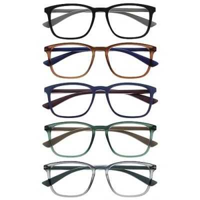 Afbeelding van OPULIZE Max Leesbrillen 5 Pack Klassiek Groot Rechthoekig Montuur Mat Zwart, Bruin, Blauw, Groen, Grijs Uniseks Veerscharnieren RRRRR78 12367 +3.00