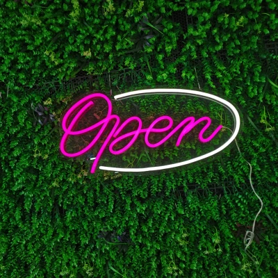 Afbeelding van LED Neon Verlichting Bord &quot;Open&quot;, Incl. Adapter, 60x30cm, Paars/Wit