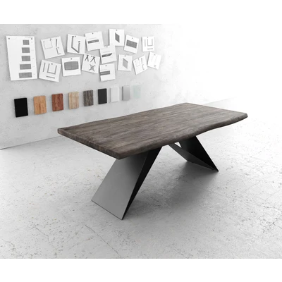 Afbeelding van eettafel Edge acacia platina 200x100 XL V frame vlak staal zwart Live
