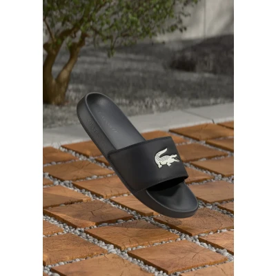 Afbeelding van Lacoste Serve Slide Muiltjes, Heren, Maat: 44.5, Black/white Hoogwaardig imitatieleer