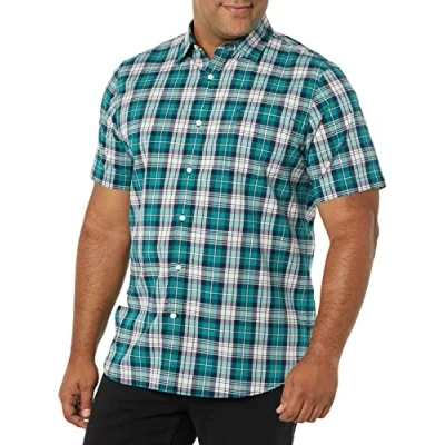 Afbeelding van Amazon Essentials Heren Slim Fit Poplin Shirt met korte mouwen, groenblauw wit geruit, XX Large