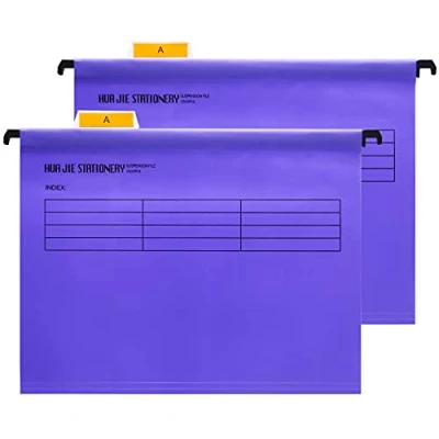 Afbeelding van 12 Stuks Foolscap hangmappen met tabbladen en kaartinzetstukken voor archiefkasten, Purper, afmetingen 41 x 25 37 cm, plastic hangende archiefmappen