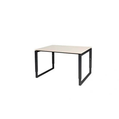 Afbeelding van Domino Plus bureau, hoogte instelbaar (62 85cm) met 120x90cm &#039;zwevend&#039; lindberg (licht) eiken 25mm blad en zwart (RAL9011) O poot frame