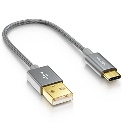 Afbeelding van deleyCON 15cm USB C Kabel Oplaadkabel Datakabel Nylon + Metalen Stekker naar A Compatibel met Apple Samsung Google Huawei Xiaomi Tablet Laptop PC Grijs