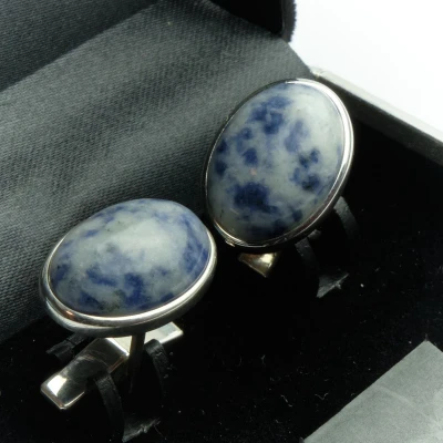 Afbeelding van Manchetknopen Echt Zilver 925 Blauwgestipte Steen