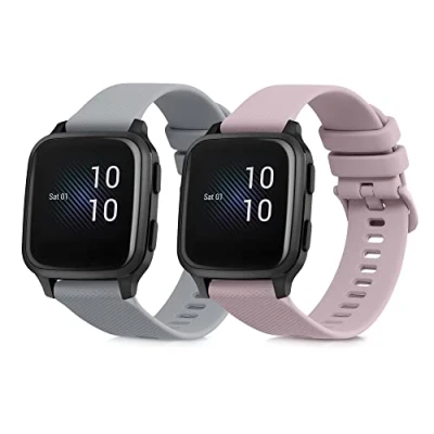 Afbeelding van kwmobile 2x horlogebandjes geschikt voor Garmin Venu Sq Music / bandje Smartwatch bandjes van TPU Activity tracker horloge band in grijs oudroze
