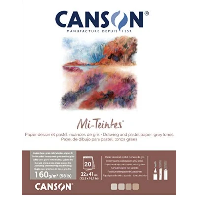 Afbeelding van CANSON Mi Teintes blok met 20 vellen tekenpapier 32 x 41 160 g/m² grijstinten