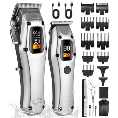 Afbeelding van SOBEAU tondeuse professioneel, baardtrimmer haar mannen, T blad trimmer set, haartrimmer waterdicht (zilver)