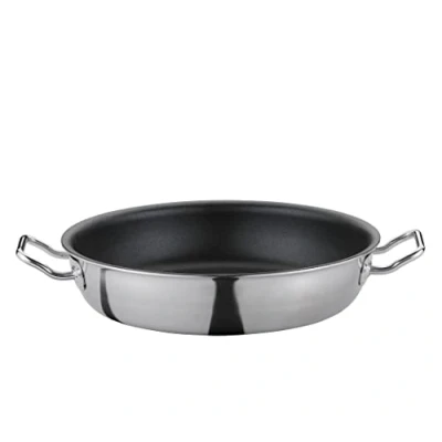Afbeelding van Spring Vulcano Classic serveerpan 24 cm, roestvrij staal, 7 cm hoge rand, anti aanbaklaag, geschikt voor inductie, 5 laags meerlaags materiaal, braadpan, ovenvaste pan