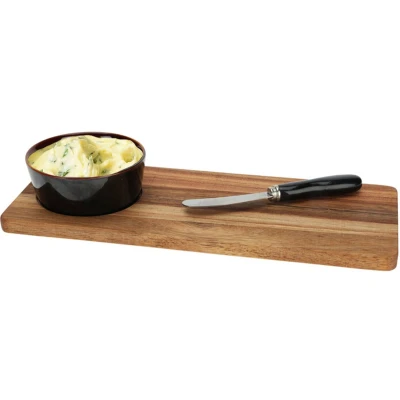 Afbeelding van Serveerplank/borrelplank hapjes/saus/tapas keramiek bruin incl. mesje Serveerplanken
