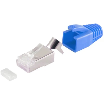 Afbeelding van RJ45 krimp connector (STP) voor CAT6/6a/7/7a netwerkkabel (vast/flexibel) per stuk (3 delig) / blauw