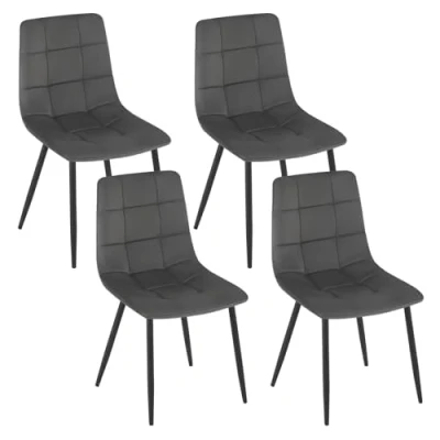 Afbeelding van EUGAD Eetkamerstoelen, set van 4, keukenstoel, gestoffeerde stoel, woonkamerstoel, designstoel, gestoffeerd, met fluwelen bekleding, metalen poten, voor eetkamer, keuken, woonkamer, donkergrijs