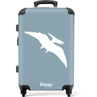 Afbeelding van NoBoringSuitcases.com® Kinderkoffer jongen Kindertrolley jongens Blauw met Pteranodon dino Koffer kind groot Rolkoffer lichtgewicht Reiskoffer 4 wielen Grote trolley XL 20 kg bagage