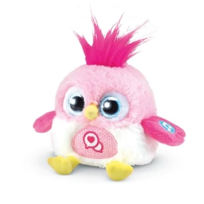 Afbeelding van VTech LoLibirds roze, interactief pluche vogel om op de schouder te leggen, veelkleurige lichtgevende ogen, knuffelige metgezel die stem herhaalt en verandert, cadeau voor kinderen van 4 jaar tot
