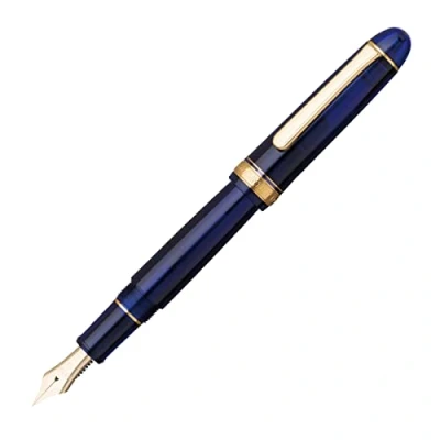 Afbeelding van PLATINUM Japanse vulpen #3776 Century Gold Trim Chartres Blue B/Blauw/0,44 0,54 mm/handgemaakt/veer van 14 karaats goud/met geschenkdoos/vulpen