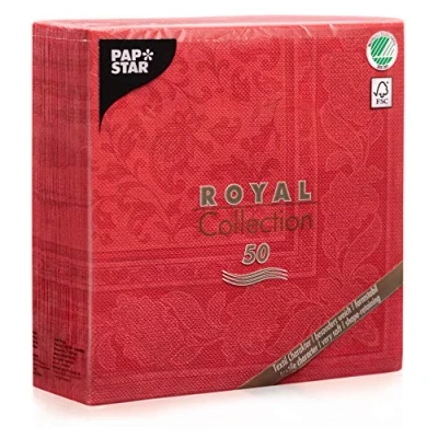 Afbeelding van Papstar Servetten/tissueservetten rood &quot;Royal Collection&quot;, Ornaments&quot; (50 stuks) 40 x cm, 1/4 gevouwen, voor gastronomie, huishouden of feesten, FSC gecertificeerd, stoflook, 11667