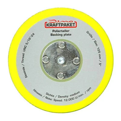Afbeelding van Dino KRAFTPAKET 640259 125 mm steunschijf 5/16 24 met klittenband polijstschijf voor excentrische polijstmachine 600W 8mm, 650W 9mm hub, geel