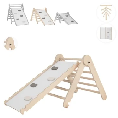 Afbeelding van MAMOI® Moderne Klimdriehoek driehoek voor kinderen Indoor klimrek binnen minimalistisch design Duurzame van hout peuters gemaakt Glijbaan 100% ECO Made in EU