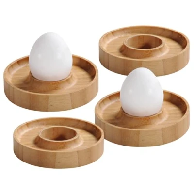Afbeelding van FSC® Bamboe houten Eierdopjes set van 4 Stuks Met praktische rand