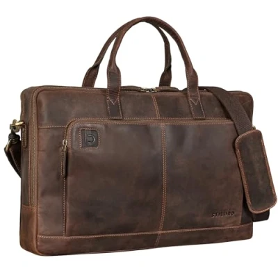 Afbeelding van STILORD &#039;Timothy&#039; Elegante Leren Laptoptas Schoudertas voor Heren 15,6 Inch to 17 Vintage Werktas Dames Aktetas van Echt Leer, Kleur:veleta bruin
