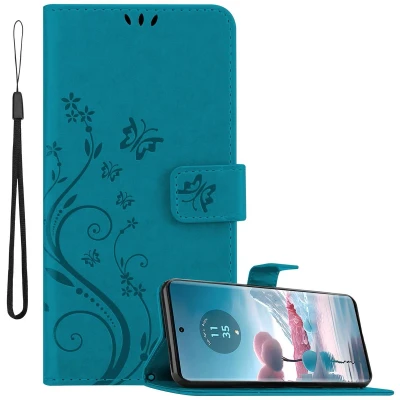 Afbeelding van Cadorabo Hoesje geschikt voor Motorola Edge 40 Neo in BLOEMEN BLAUW Beschermhoes bloemmotief met magnetische sluiting, standfunctie en kaartsleuven Book Case Cover Etui