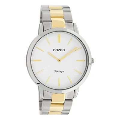 Afbeelding van OOZOO Timepieces Zilverkleurige horloge met zilver/goudkleurige roestvrijstalen armband C20101