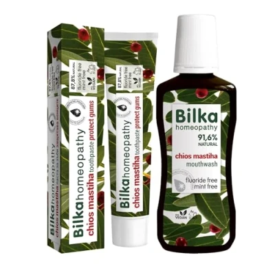 Afbeelding van Bilka Collection Chios Mastiha Set tandpasta 75 ml + mondspoeling 250 ml, natuurlijke tandvleesbescherming met tandplak reducerende werking, fluoridevrij, mentholvrij, voor dagelijkse tandverzorging