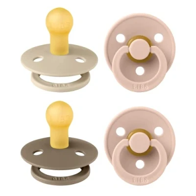 Afbeelding van BIBS Colour speen verpakking 4 stuks, BPA vrije fopspeen, Ronde speen. Natuurlijk rubberlatex, Geproduceerd in Denemarken/EU, Maat 1 (0 6 maanden), Blush Mix