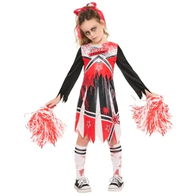 Afbeelding van ZOMBIE cheerleader kostuum voor meisjes maat 7 8 122 128 cm