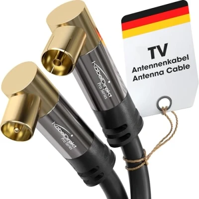 Afbeelding van KabelDirekt antennekabel 90 haaks 1,5 m (75 Ohm, coax stekker &gt; contrastekker kabel geschikt voor tv, HDTV, radio, DVB T, C, S, S2, haakse stekker) PRO Series