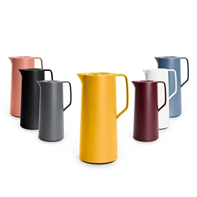 Afbeelding van Emsa Motiva Thermoskan 1 liter Quick Press sluiting 12 uur heet, 24 koud glazen kolf Made in Germany Scandinavisch design geel