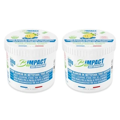 Afbeelding van Witte reinigingssteen, kleisteen 2 x 500 g, inclusief spons, huishoudelijke reiniger, Ecocert gecertificeerd, geproduceerd in Frankrijk