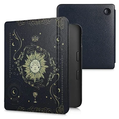 Afbeelding van kwmobile hoes geschikt voor Kobo Libra 2 Magnetische sluiting E reader cover in donkerblauw / geel zwart Tarotkaart design