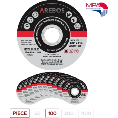 Afbeelding van AREBOS 100x Slijpschijven Flexschijven Inox roestvrij staal metaal Metall Ø115 mm x 1,2