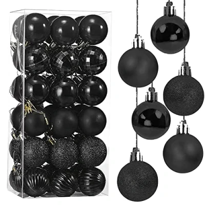 Afbeelding van Taeku Kerstballen Boom Ornamenten, 36 Stuks 4 CM Kerstboom Versiering Set Kunststof Ornamenten Ballen (Zwart)