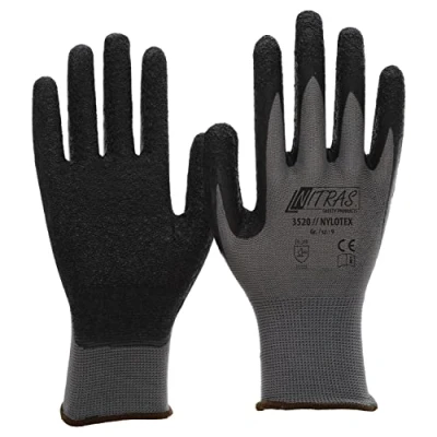 Afbeelding van NITRAS Nylotex 3520 nylon latex handschoenen werkhandschoenen 12 PAAR, grijs/zwart, 8/L