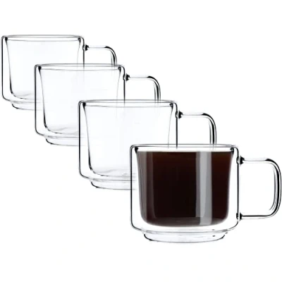 Afbeelding van KADAX Dubbelwandige glazen, set, 200 ml, thermoglazen van borosilicaatglas, drinkglazen voor thee, koffie, cappuccino, water, sap, ijsthee, koffieglazen, theeglazen met zweefeffect (met handvat, 4)