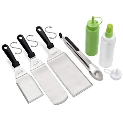 Afbeelding van Anmarko Metalen Spatel Set van 6 Grillplaat Accessoires kit Grill Flat Pannenkoek Flipper Hamburger Turner gebruiksvoorwerp Geweldig voor BBQ Platte Top Gietijzeren Commercial Grade