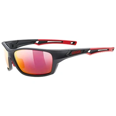 Afbeelding van uvex sportstyle 232 P sportbril voor dames en heren gepolariseerd drukvrij draagcomfort &amp; perfecte pasvorm black matt red/red one size