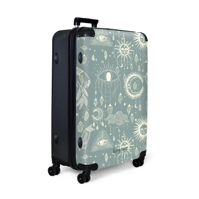 Afbeelding van NoBoringSuitcases.com® Koffer groot Reiskoffer lichtgewicht Blauw met bohemian patroon Rolkoffer 4 wielen Grote trolley XL 98 liter bagage