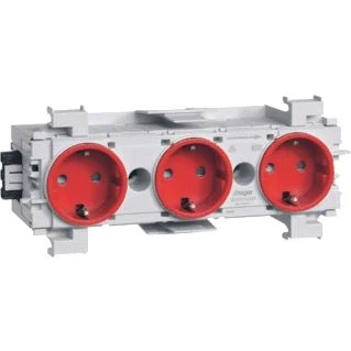 Afbeelding van Hager ecoline 3 voudige wandcontactdoos randaarde schuko wandgoot snap on tekstvenster ip20 rood ral3020 gs30013020