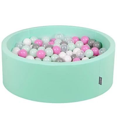 Afbeelding van KiddyMoon Schuim Ballenbak Voor Kinderen Met Ballen Ø 7 Cm Gemaakt In EU, Munt:Transparant Grijs Wit Roze Munt,90X30cm/300